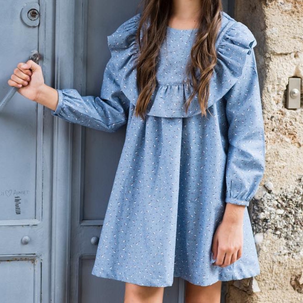 Bobine Paris Girls Blue Floral Cotton Dress – Size 8A | French Design
